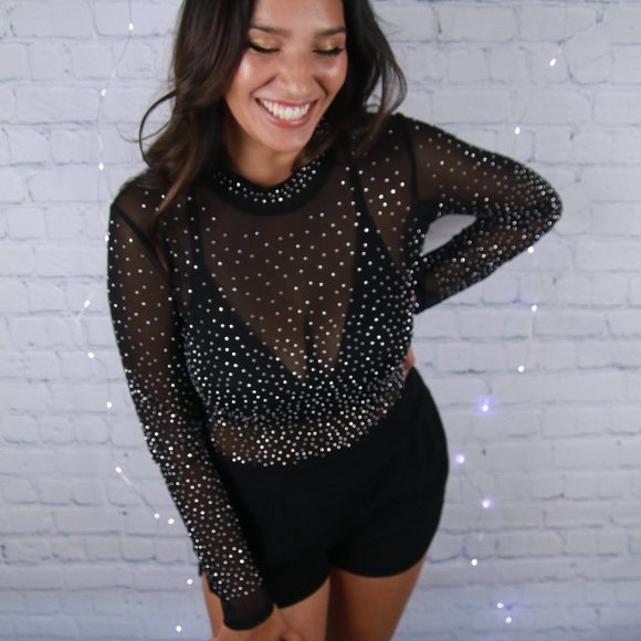 Rhinestone Mesh Body Suit - Picture 2 of 3